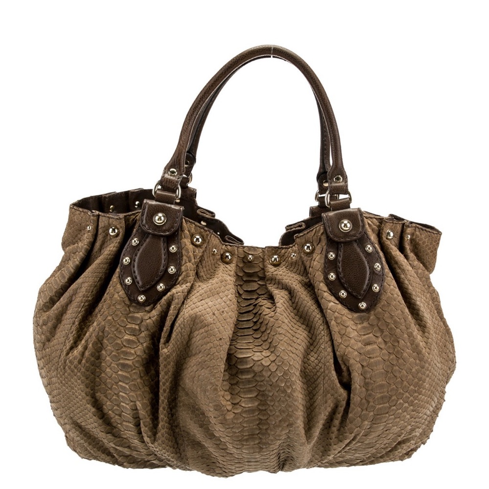 Gucci Studded Python Snake Leather Pelham Slouchy… - image 5